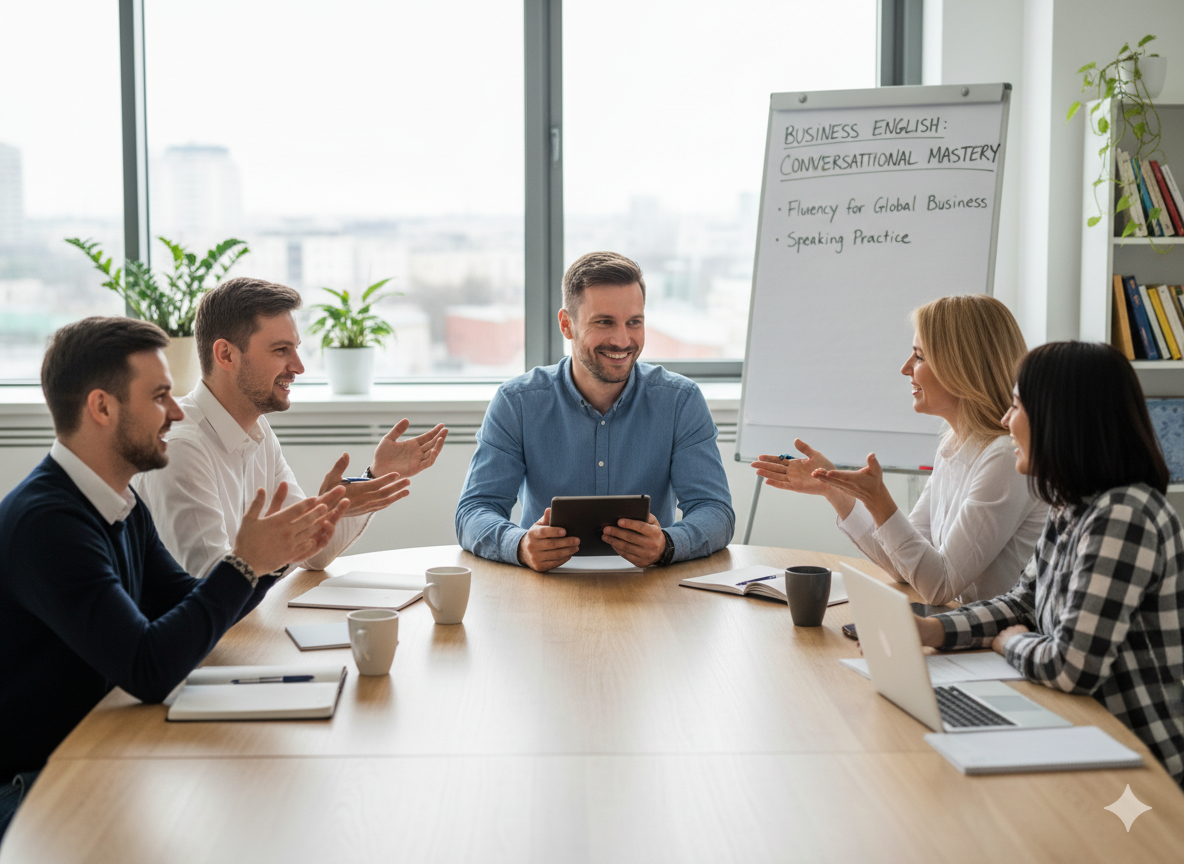 ludzie uczący się angielskiego stacjonarnie